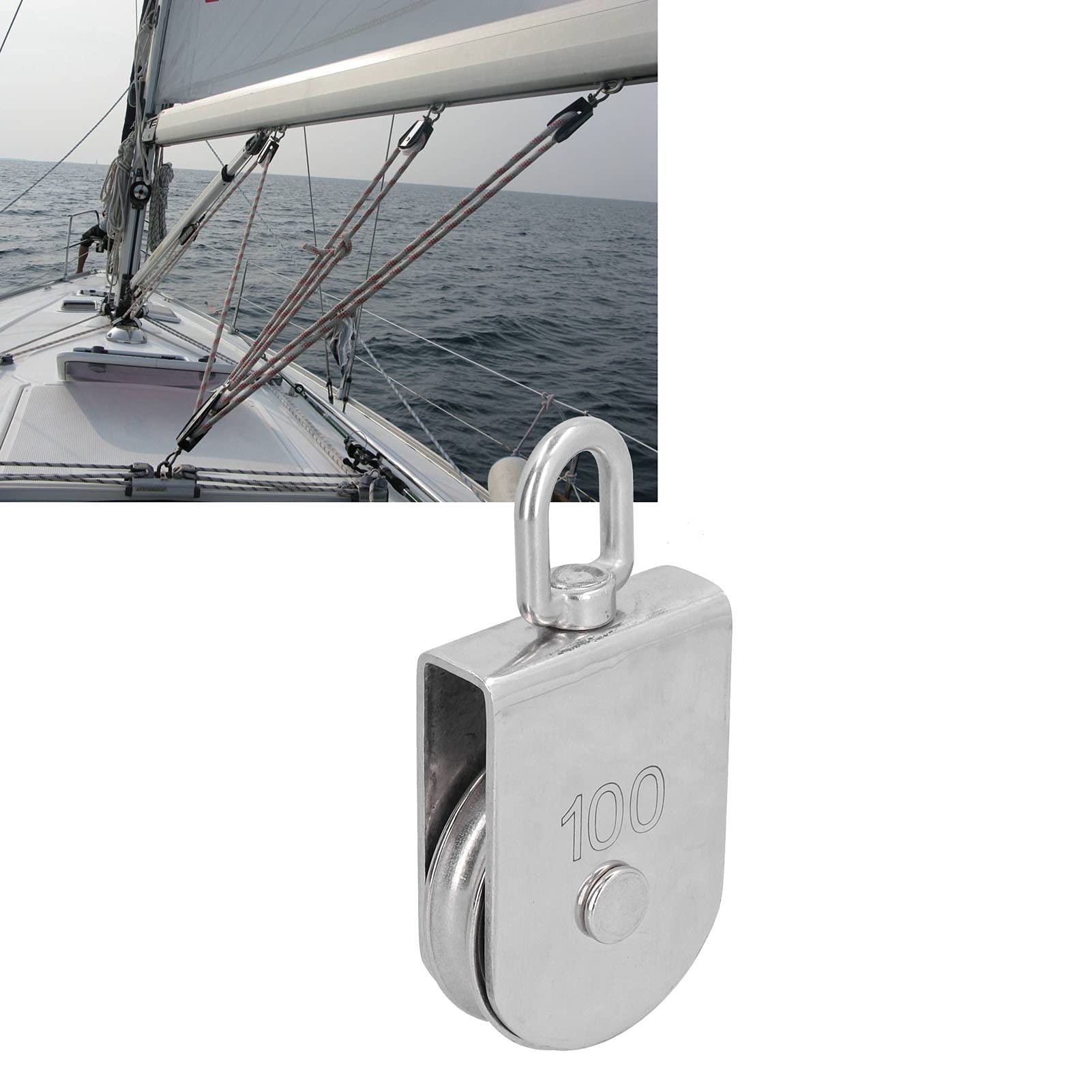 Puleggia singola da 9,9 cm M100 con rullo di sollevamento da 1000 kg, in acciaio inox 316, singola ruota girevole, per corda di sollevamento barche