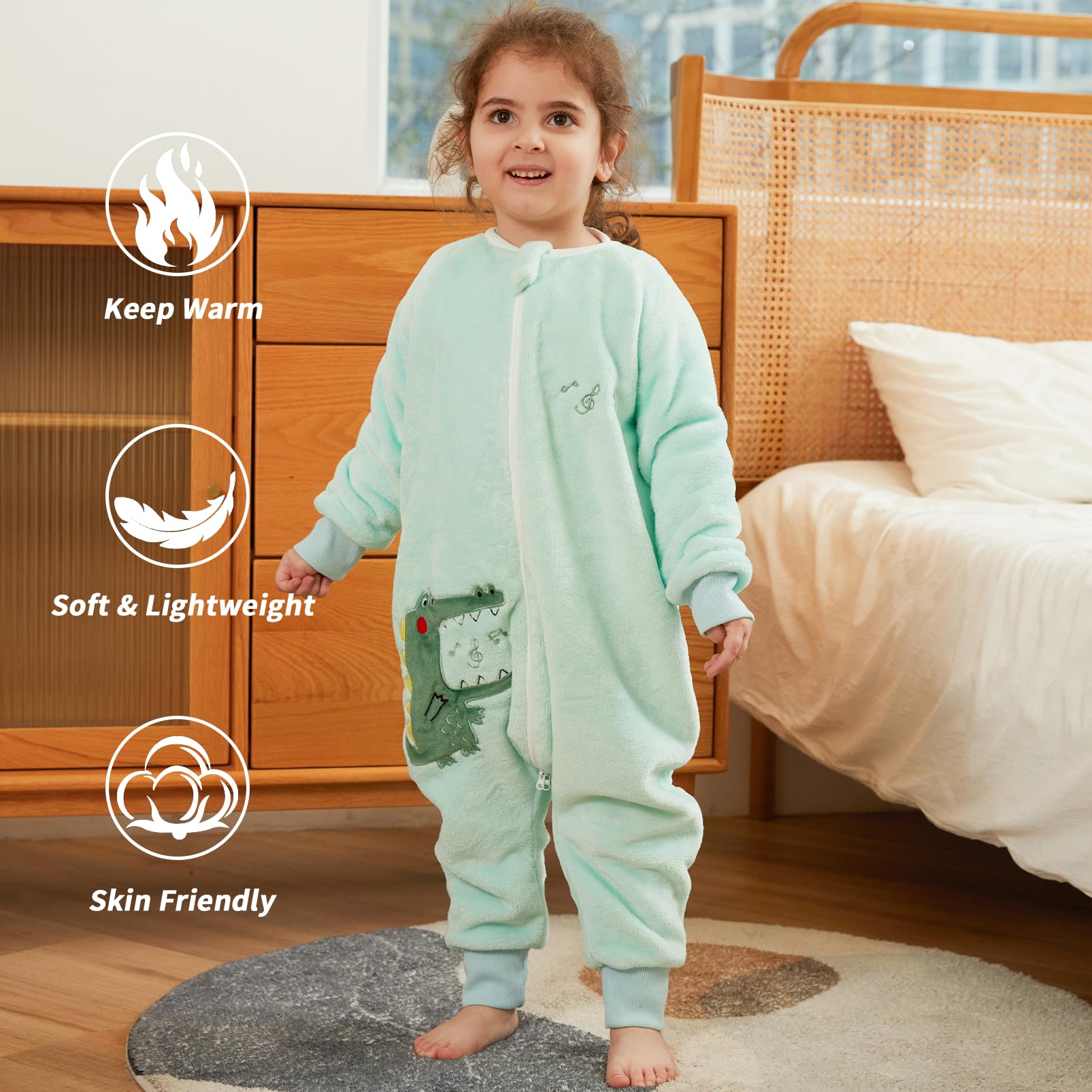 Monstoyo Sacco Nanna con Piedini Bambini Bambina, Invernale Flanella Pigiama Pagliaccetto Neonato, Maniche Lunghe & Gambe Separate Sacco a Pelo Cartone Tuta per Ragazze Ragazzi 0-6 Anni