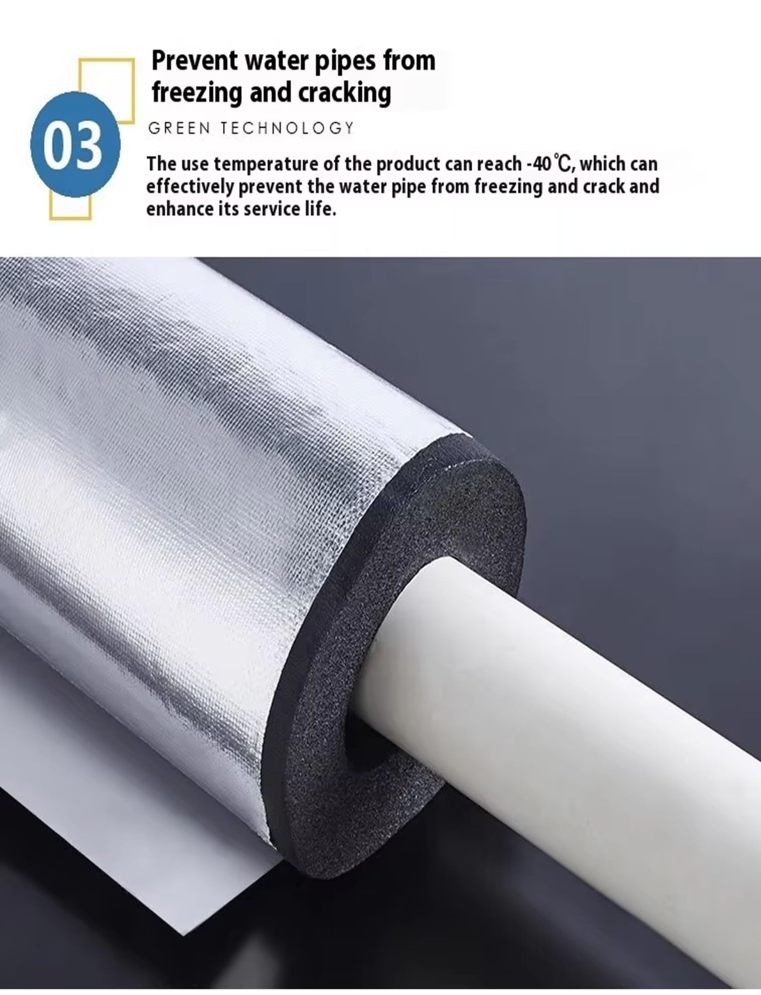 Tubo de espuma aislante precortado for tuberías,protección contra congelamiento en invierno,envoltura de aluminio de 40 mm de espesor(Id-11cm)