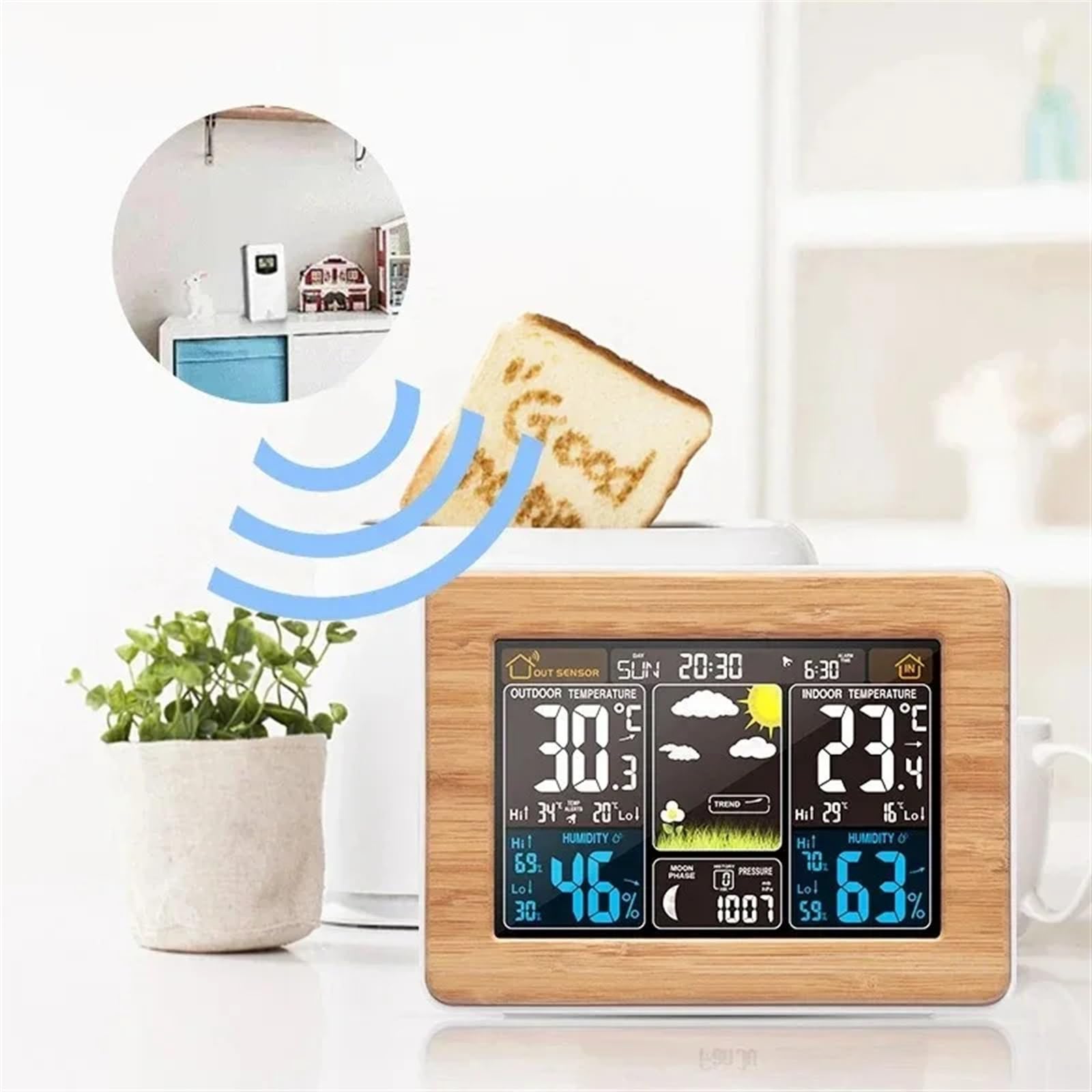 Cyfrowa stacja pogodowa, bezprzewodowa stacja pogodowa, elektroniczna prognoza ciśnienia powietrza, czujnik temperatury wewnętrznej i zewnętrznej, termometr, higrometr, cyfrow