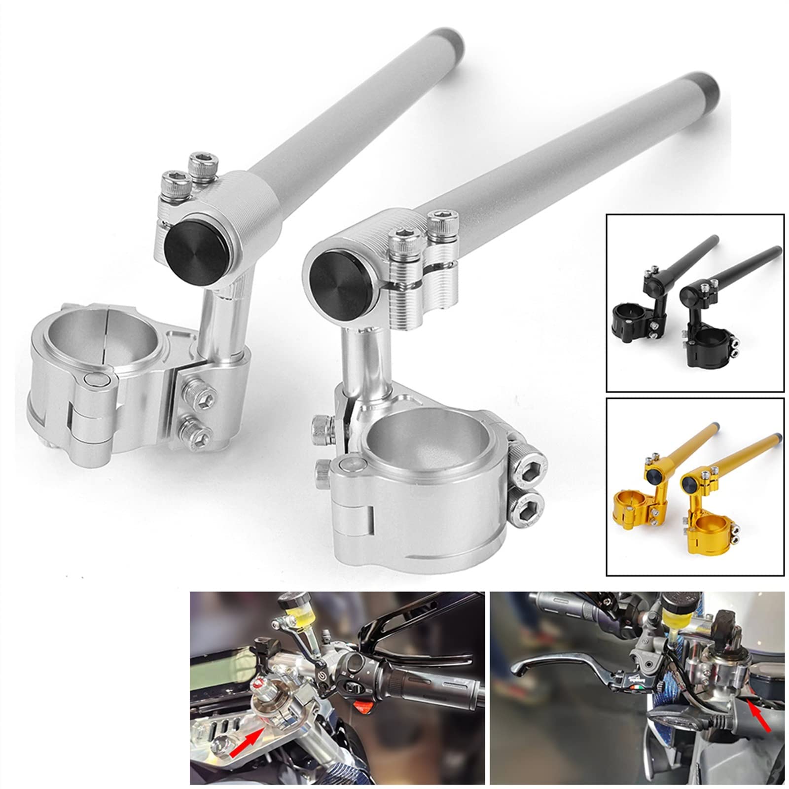 kit rialzo manubrio moto 37mm 45mm 51mm 52mm 58mm CNC Motorcycle Racing Riser Sollevato Superiore Clipon Clip On Manubrio Regolabile Manubrio Morsetto Forcella rialzo manubrio moto ( Size : Sliver 52m