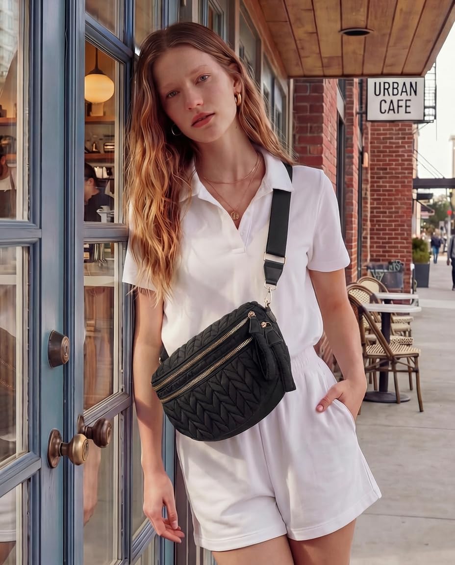 Puffer Crossbody Bum Bags for Women, Quilted Trendy Purse, Spacious Expand Fanny Pa... - Image 2