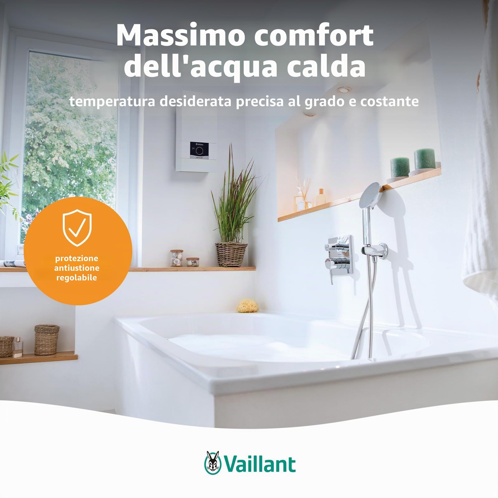 Vaillant 0010023779 - Scaldabagno elettronico electronicVED, VED E 24/8, 24 kW, resistente alla pressione, display digitale, temperatura di uscita precisa, regolazione continua, colore: bianco