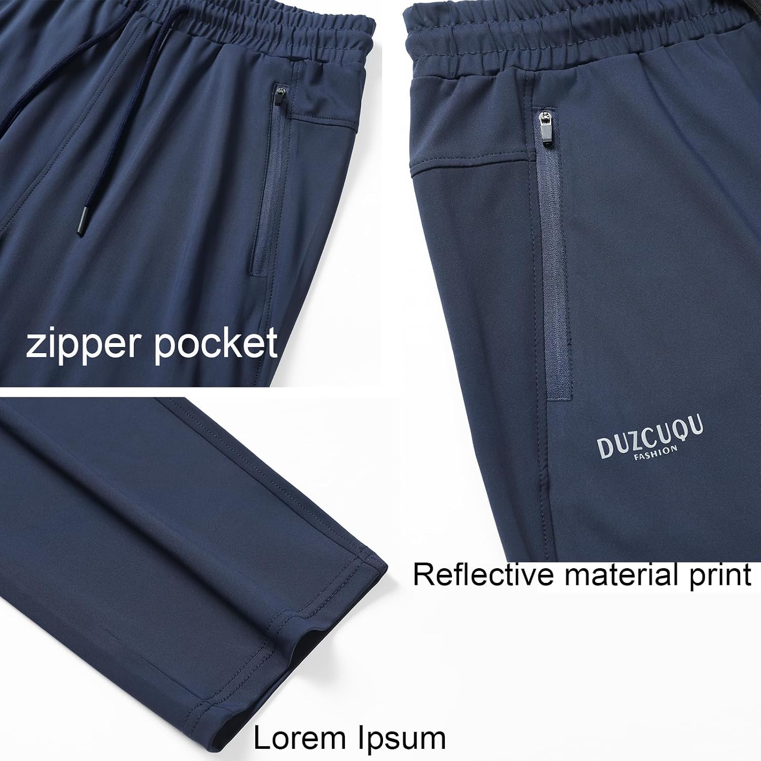 Men's Stretch Sweatpants, Zipper Pockets, Tapered Athletic Running Pants for Workout Jogging