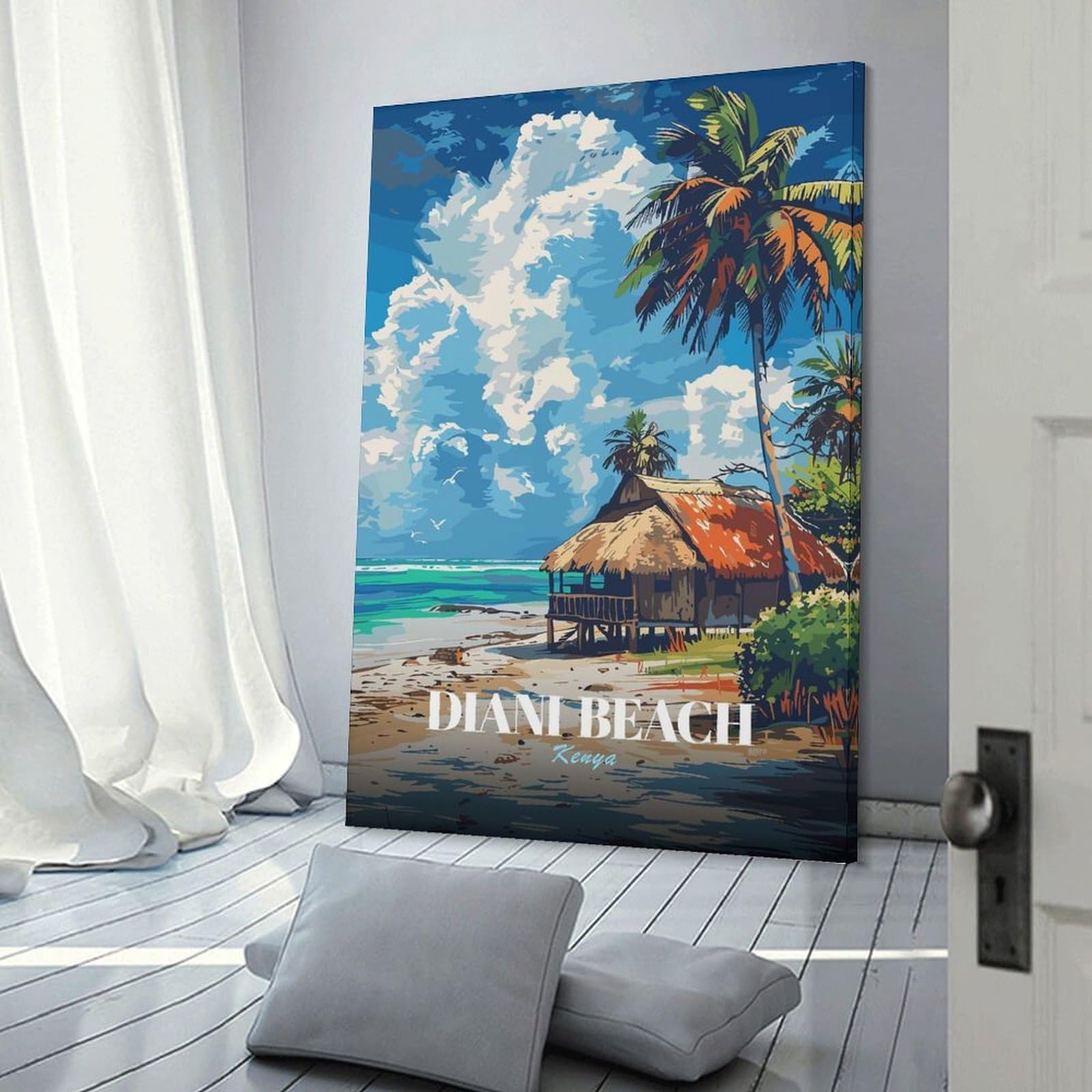 Junmoney Frame-Style-23 Diani Beach Kenya Tropical Paradise Canvas Art Print 16X24inch(40X60cm), For Apartment Walls, Studios Or Work Areas, An Easy Choice For New Home Styling