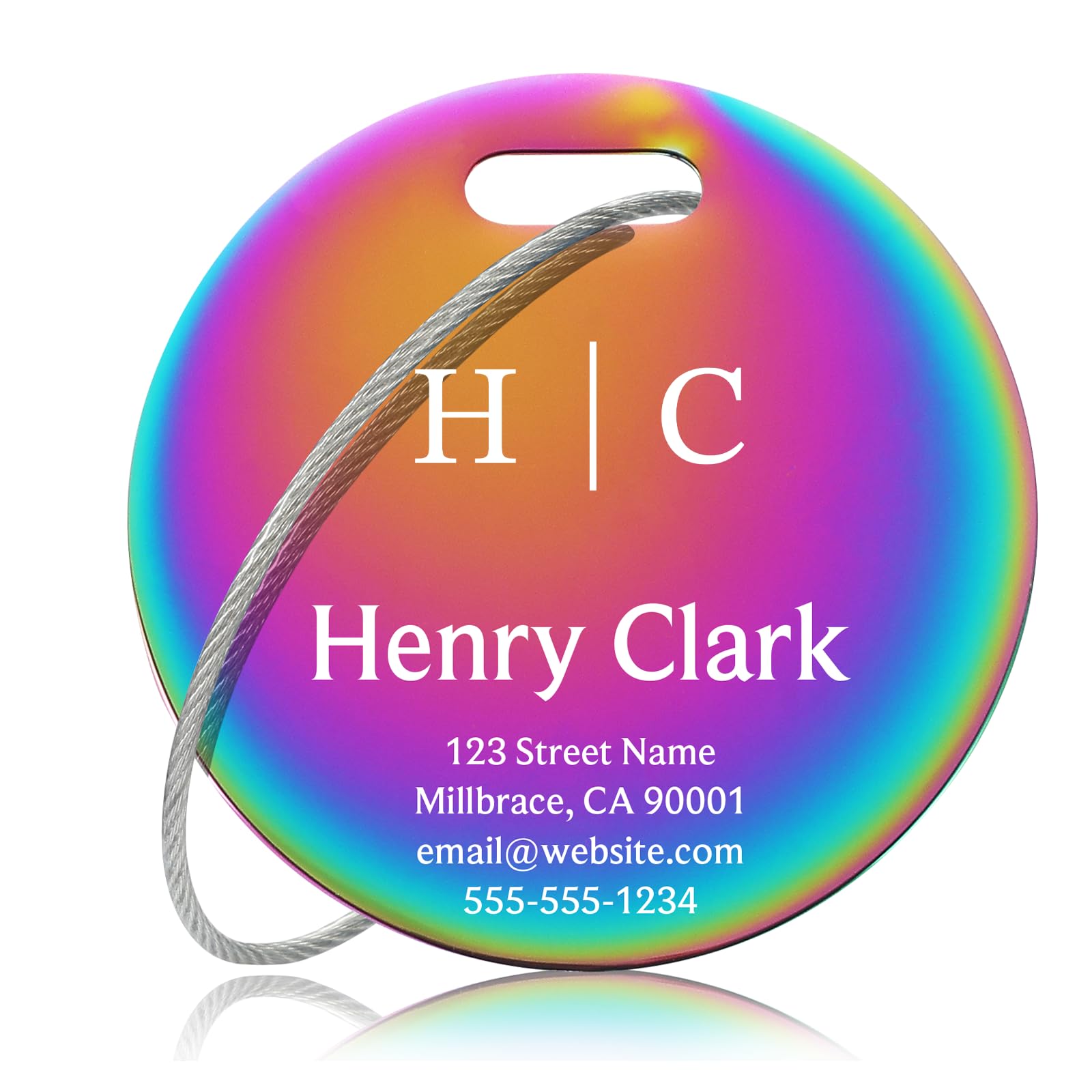 Personalized Luggage Tags for Suitcases - Stainless Steel Custom Luggage Tags for Backpacks & Bags, Sturdy, Waterproof & Heavy Duty (Rainbow/Round)