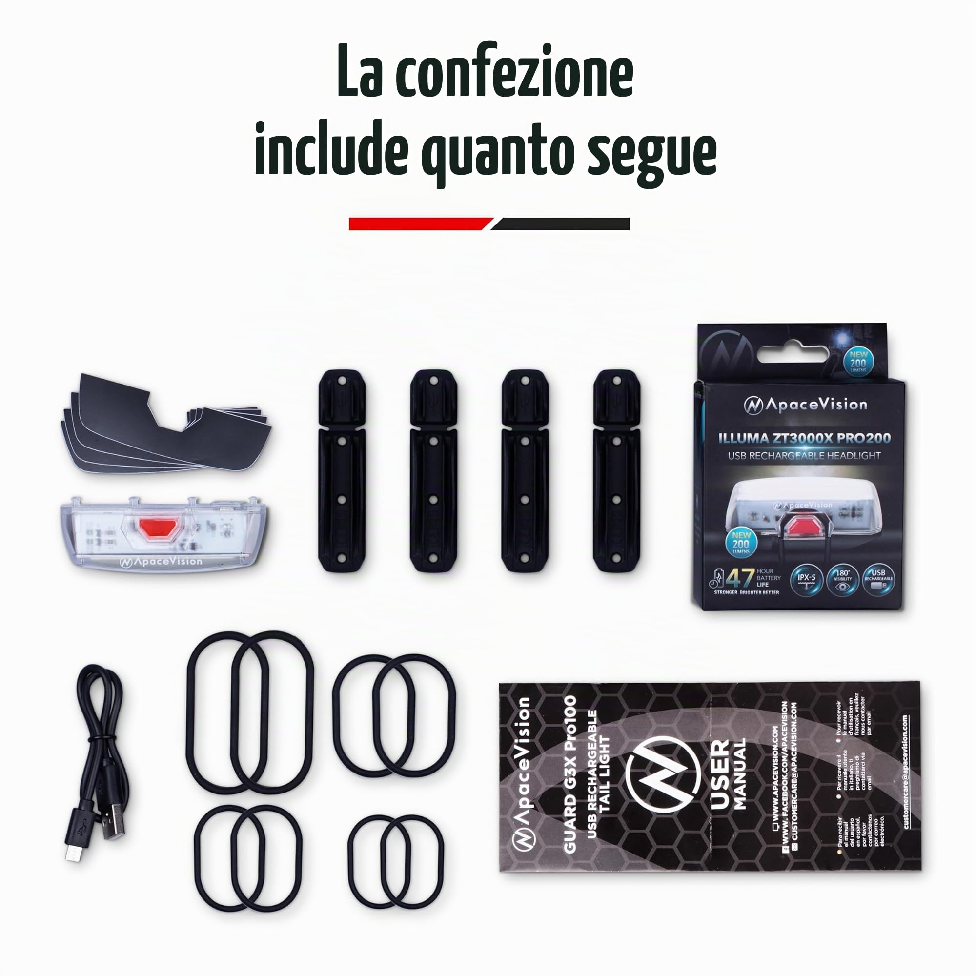 Luce Anteriore USB Ricaricabile per Bicicletta by Apace – Potente Luce di Sicurezza Anteriore per Bici – Super Luminosa 200 Lumen per Una visibilità Ottimale in Bicicletta