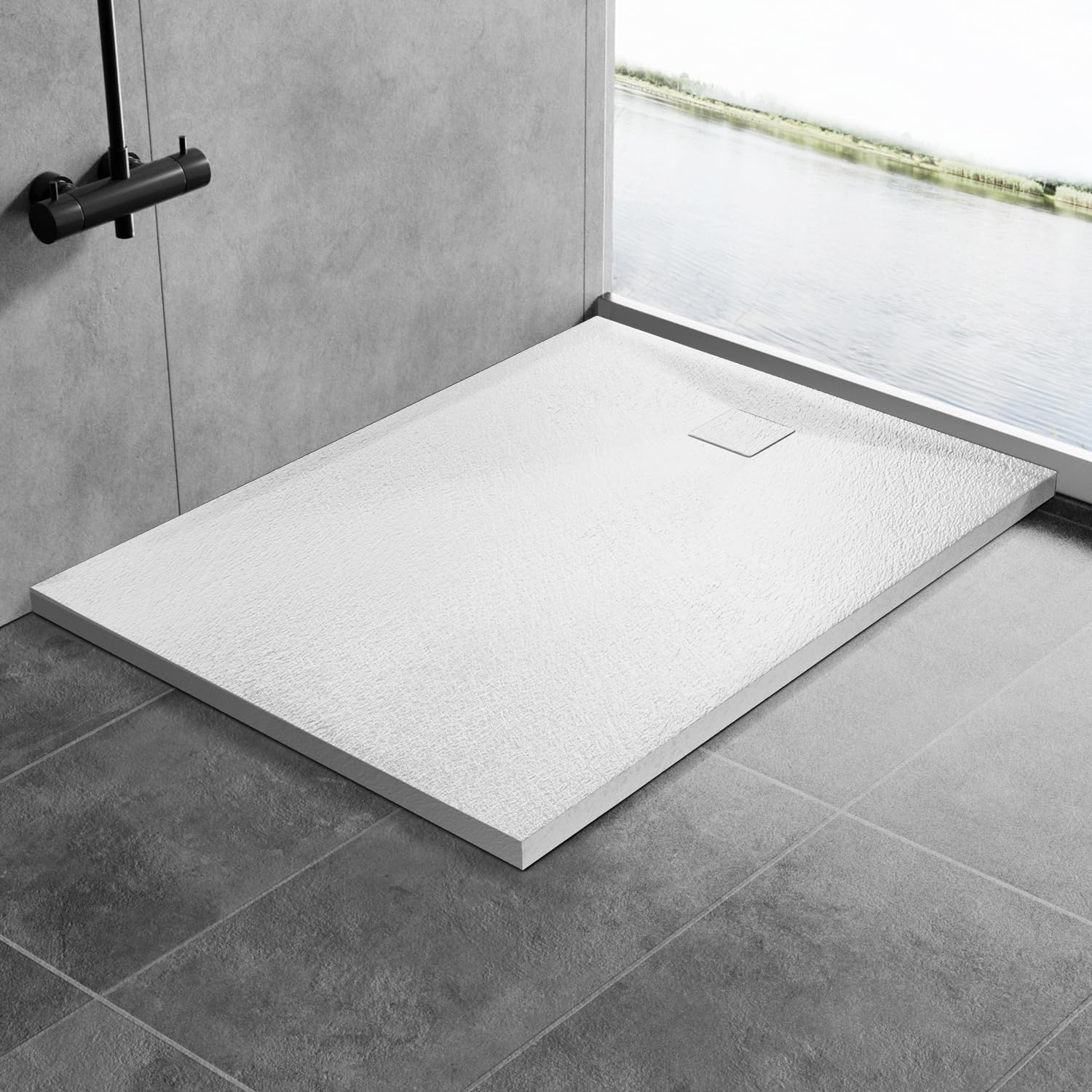 Shower Trays, 1200 x 700mm SMC Slip-Resistance Shower Tray with Shower Waste. Stylish Walk in Base for Shower Enclosure, White
