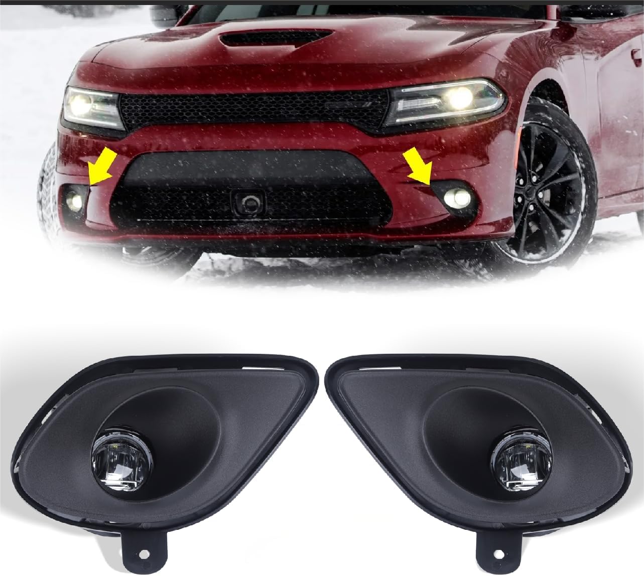 LH&RH LED Type Bumper Pair Fog Light W/Bracket Wiring Kit Replacement Compatible with 2015-2023 Dodge Charger (with Wiring Harness) Fog Lights Left&Right Side Assembly CH1038171 68280429AA