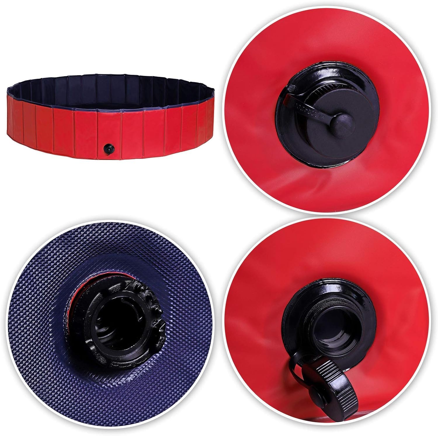 lionto Hundepool faltbar aus kratzfestem PVC-Material, Ø 160 cm, Höhe 30 cm, Anti-Rutsch-Belag & Abflussstopfen für schnelle Entleerung, Keine Pumpe benötigt, robuster Kinderpool, blau/rot