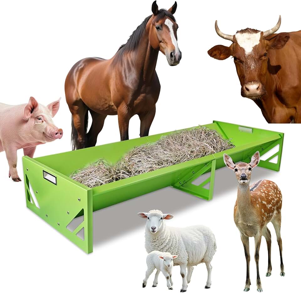 22 Gal Goat Feeder, Metal Horse Trough Livestock Feeding Trough 55 inch Heavy-Duty Large Capacity Cattle Trough Galvanized Steel Livestock Feeder for Farms Alpacas Goats, Calves, Sheep, Deer