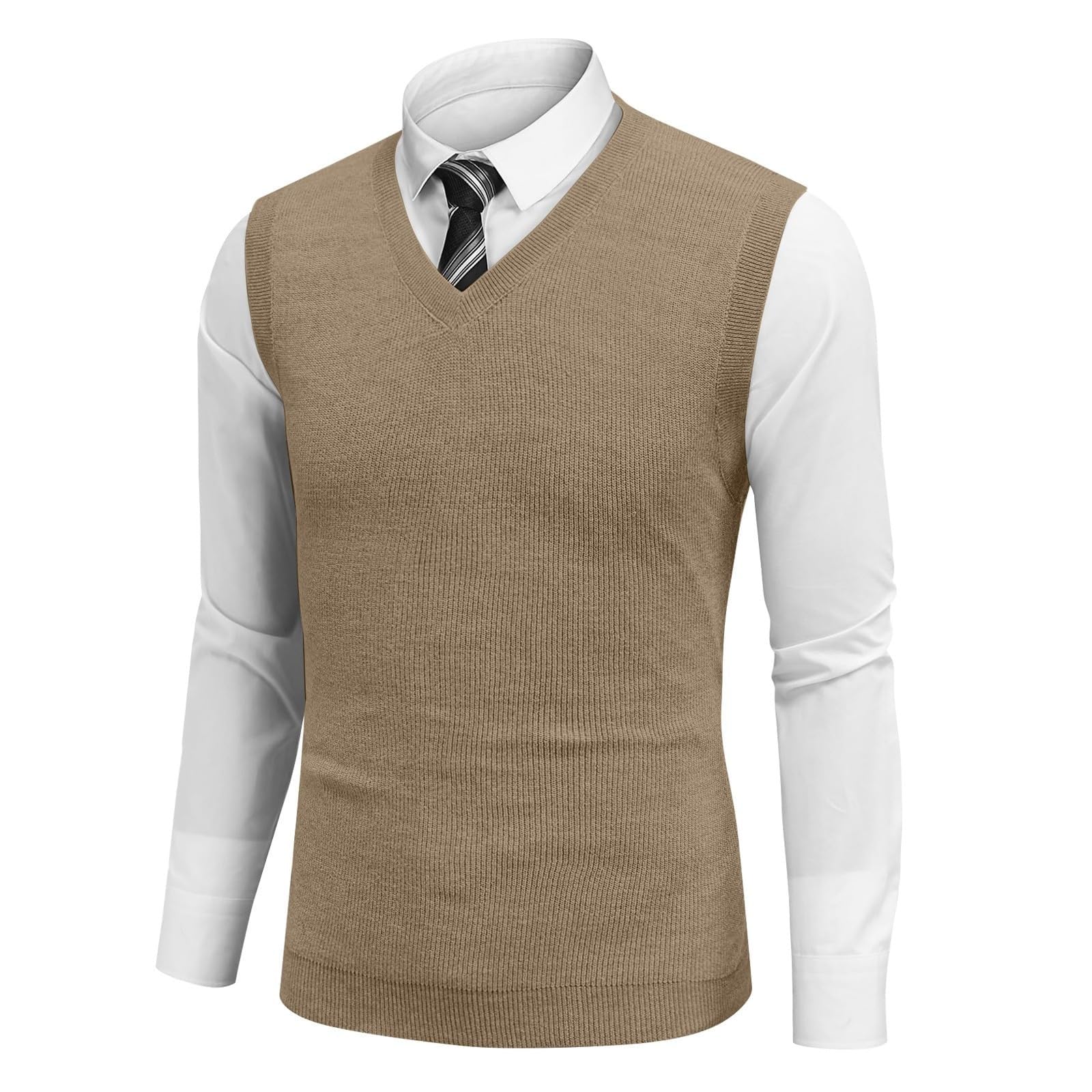 Generisch Pullunder Herren Ärmellose Strickweste V-Ausschnitt Strick Pullover Weste Winter Einfarbig Sleeveless Strickpullover für Männer Lässige Feinstrick Pulloverwestee für Klassische Gentleman