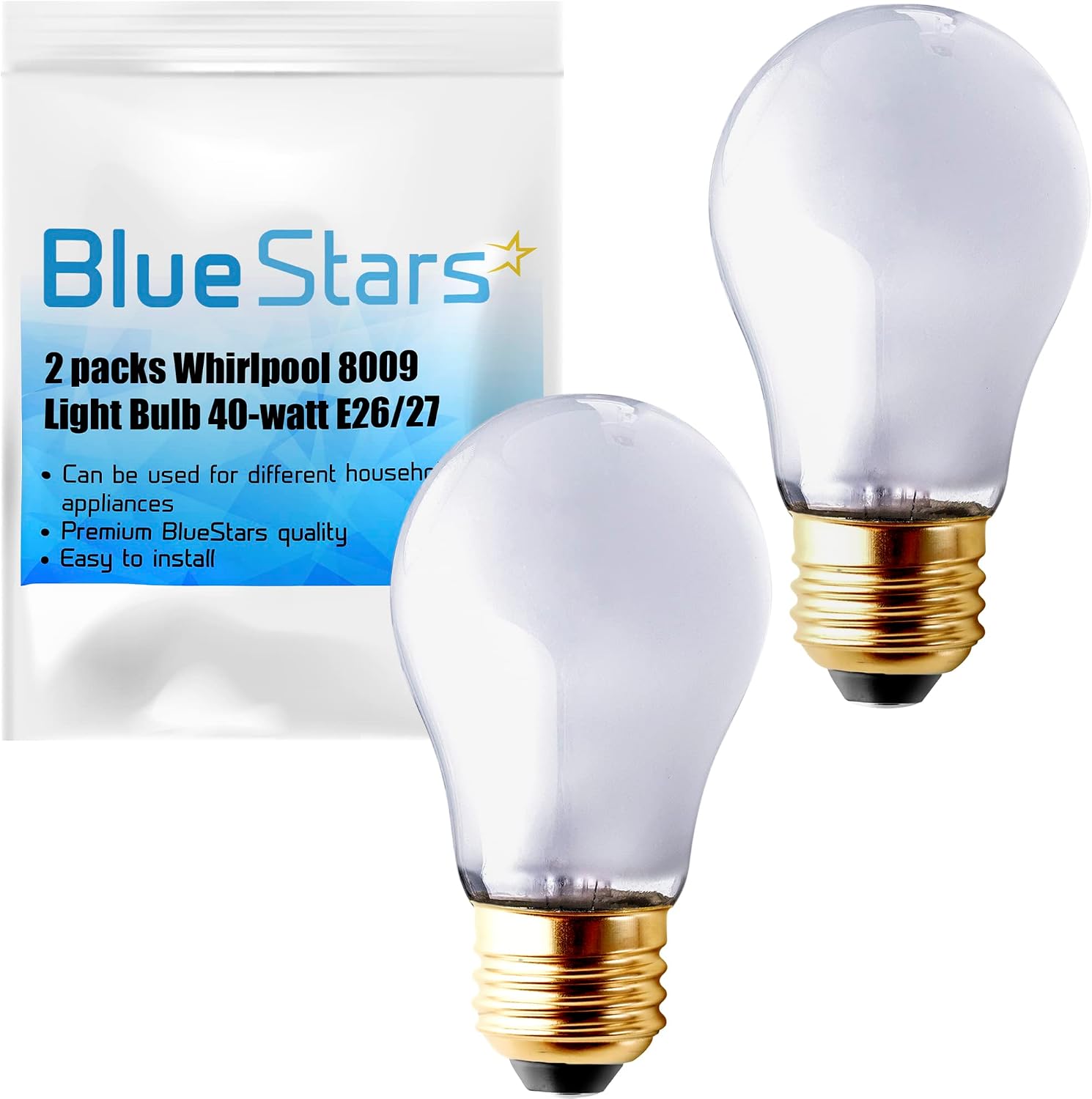 BlueStars 8009 Light Bulb 40-watt E26/27 Replacement Bulbs for Oven, Stove, Refrigerator, Microwave Replaces 4169617, 4173062, 4211947, 42585, 4324154 - Pack of 2