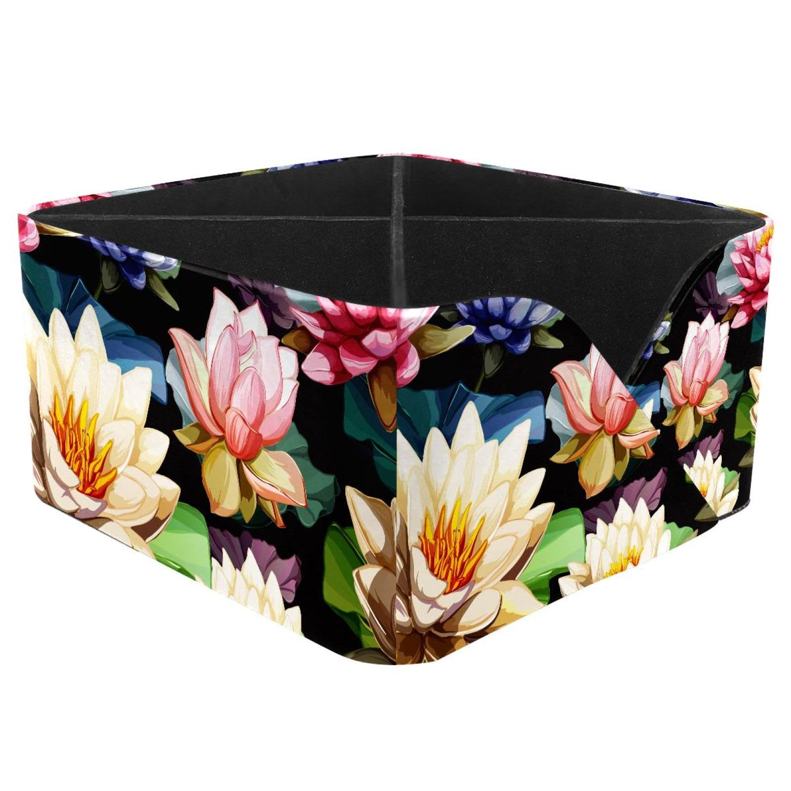 KengjuTesu Water Lily Desktop Organizer Pen Holder, Rectangular Pencil Cup for Office, Study and Makeup Stations