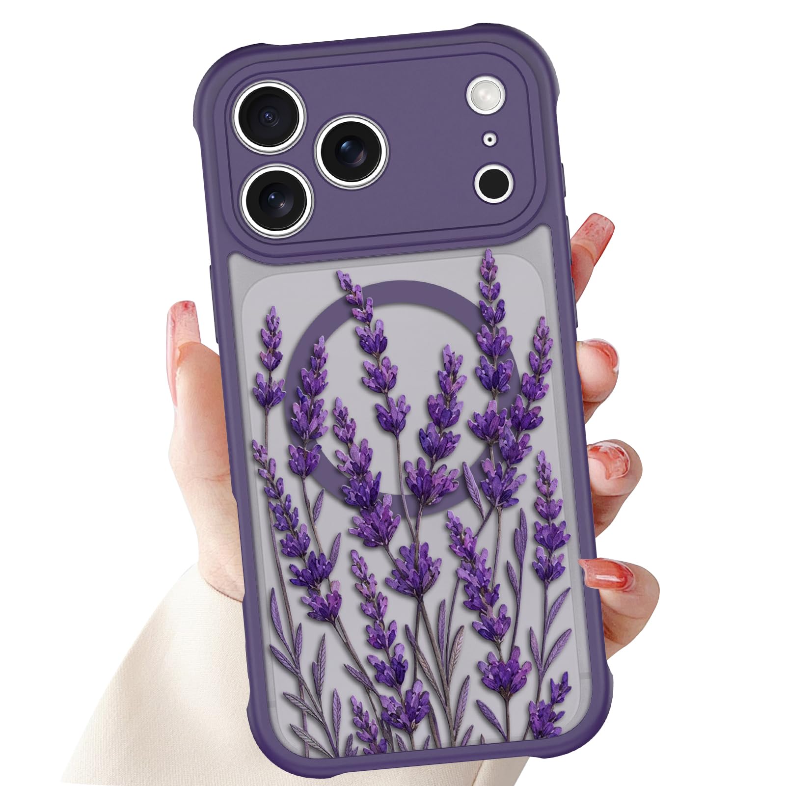 Coque magnétique conçue pour iPhone 17 Pro, motif floral violet