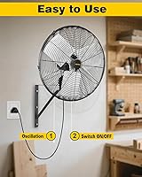 Vista 7 de VENTISOL Ventilador oscilante de montaje en pared de 20 pulgadas, ventiladores industriales de alta velocidad de 5500 CFM con 3 velocidades