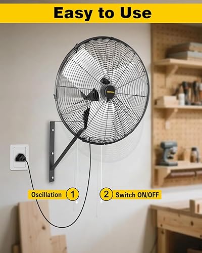 Miniatura 7 de VENTISOL Ventilador de pared oscilante de alta velocidad de 18 pulgadas, 3 velocidades, 4,200 CFM, oscilación de 90 grados para el hogar, talleres,