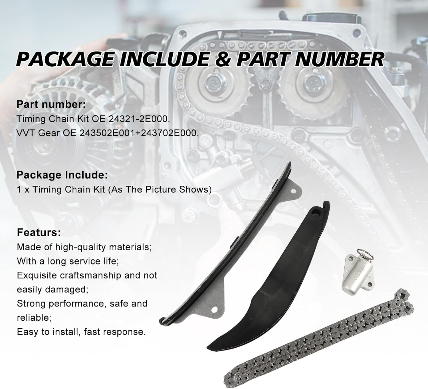 24321-2E000 Timing Chain Kit Compatible with Kia Soul for Elantra L4 Engine NU 2011-1.8L 2.0L Repalce OE 24321-2E000 24410-2E000 24420-2E000 24430-2E000