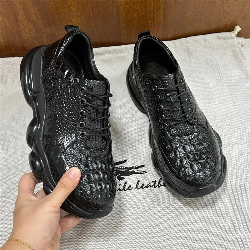 Authentic Real Crocodile Skin Men's Black Cushioned Sneakers Genuine Exotic Alligator Leather Male Soft Lace-up Walking Shoes2