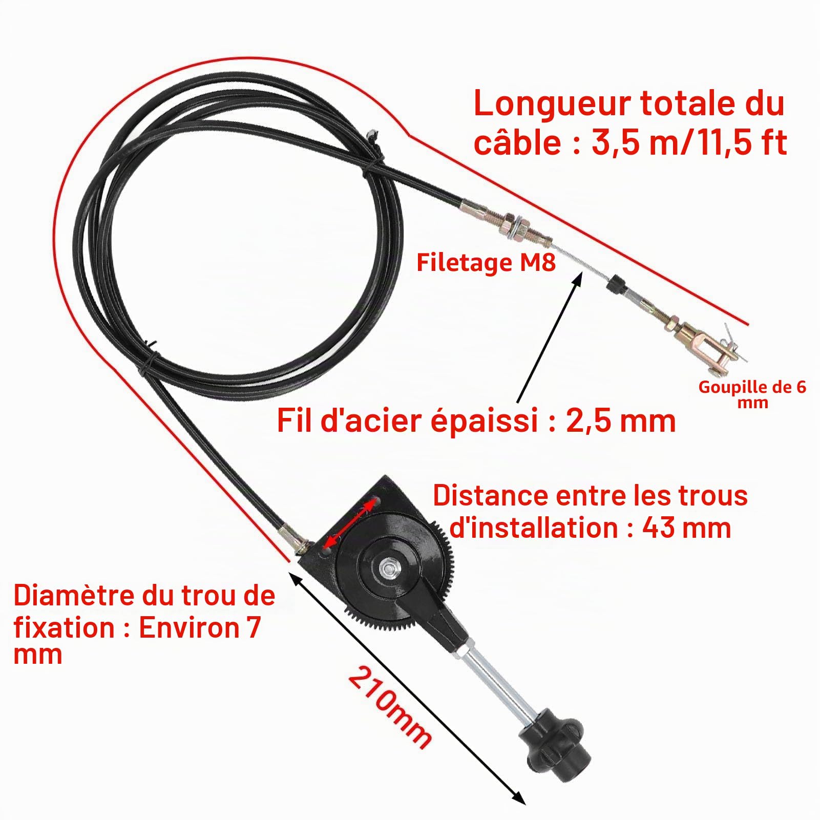 3,5 Mètres Câble de Commande D'accélérateur Kit de Commande Manuelle D'excavatrice en Acier Inoxydable PU pour le Camion Malaxeur