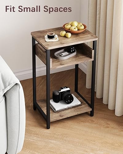 Miniatura 5 de Mesa auxiliar, mesa de gama alta de 25 pulgadas, mesita de noche pequeña para sala de estar, dormitorio y oficina, color gris y negro