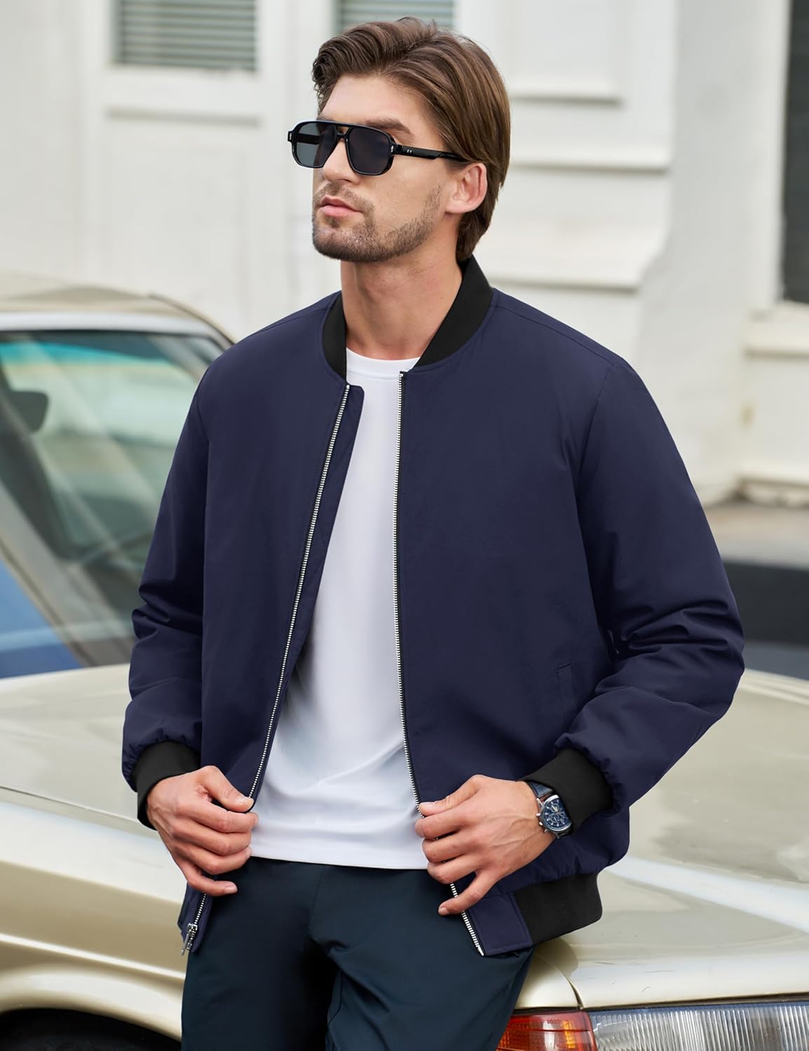 Cotrasen Men's Bomber Jacket Fall Winter Warm Windbreaker Full Zip Windproof Casual Padded Coats - Image 3