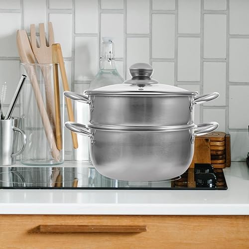 Miniatura 10 de Olla de vapor para cocinar olla de vapor de 11 pulgadas, 2 niveles, multiusos, utensilios de cocina de vapor de acero inoxidable con tapa para