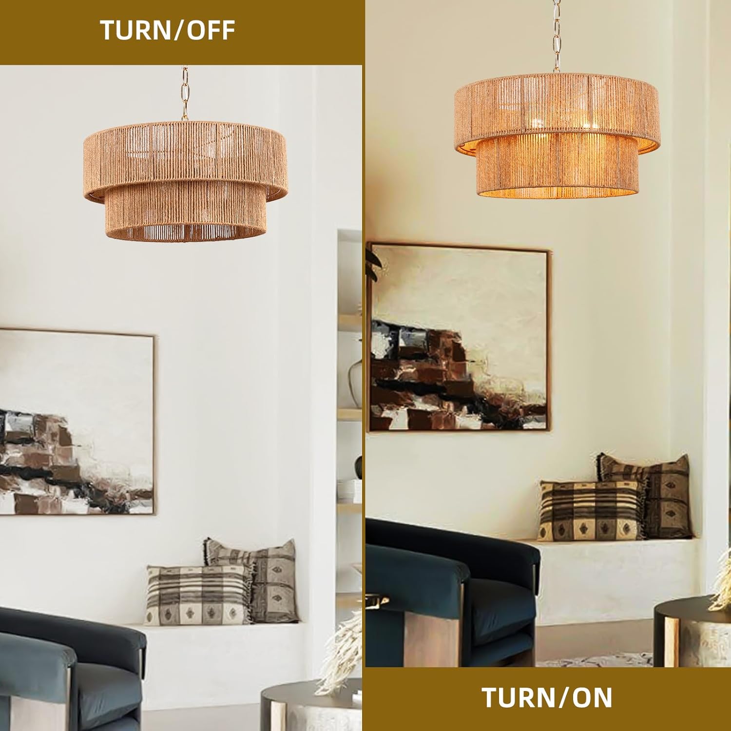 17.8-inch Bohemian Wicker Pendant Light, Handwoven Three-Light Drum Fixture | UL Certified | Suitable for Dining Rooms, Bedrooms, Kitchens, Hallways, and Entryways