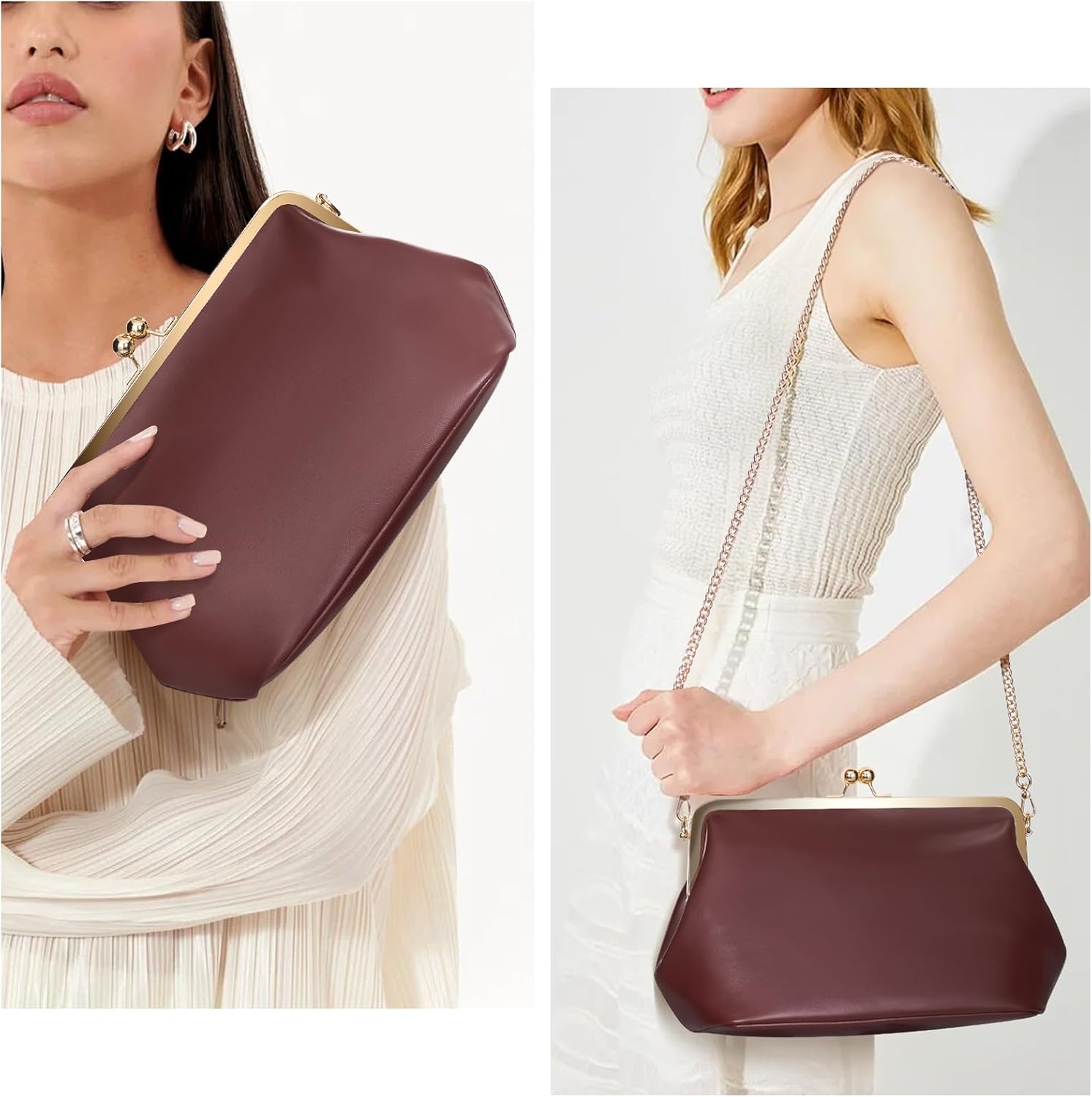 Women's Kiss Lock Crossbody Bag PU Medium Handbags Kiss Clasp Crossbody Shoulder Bags Tote Purse Messenger Handbag - Image 2