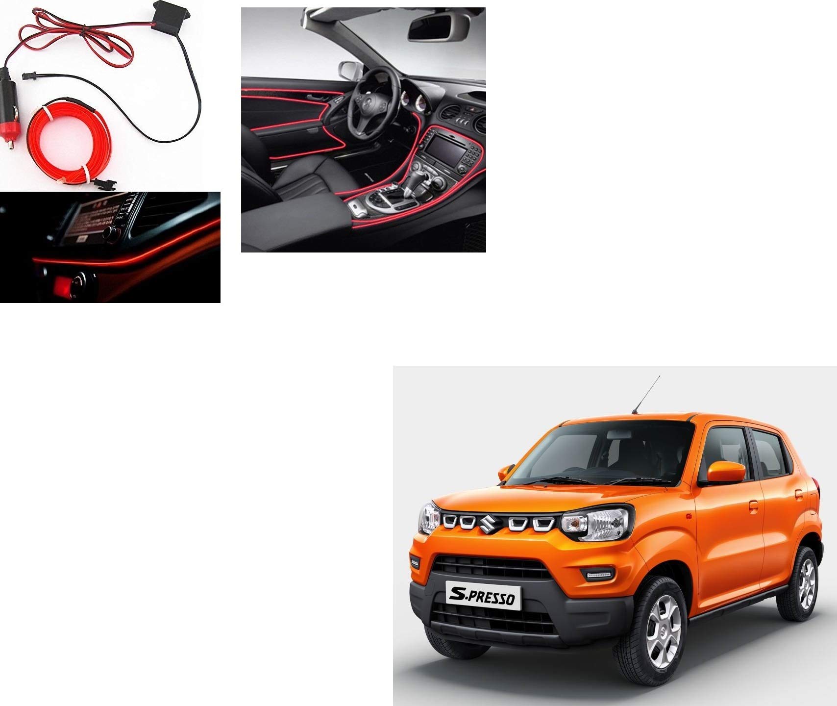 Kozdiko Red Color 12V 5Mtrs Roll Cold Light Car Socket Strip Neon Lamp Mood Creator Decor InteriorLighting for Maruti Suzuki S-Presso