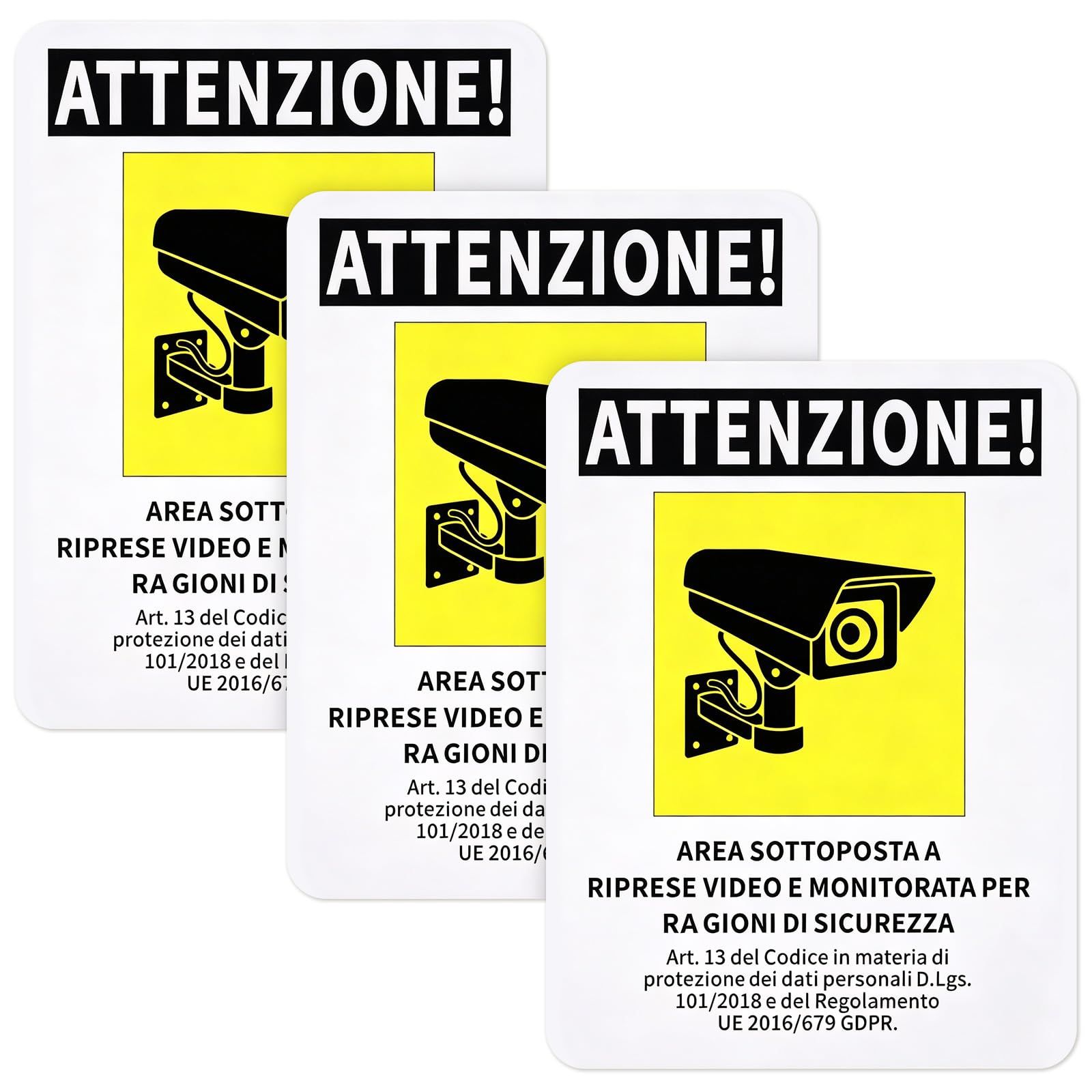 Juego de 3 Placas Rígidas Zona Vigilada por Cámara 20x15cm | PVC Reforzado 1,5mm Impermeable Resistente Rayos UV Autoadhesivas Sin Taladrar para Garajes Almacenes Centros Comerciales