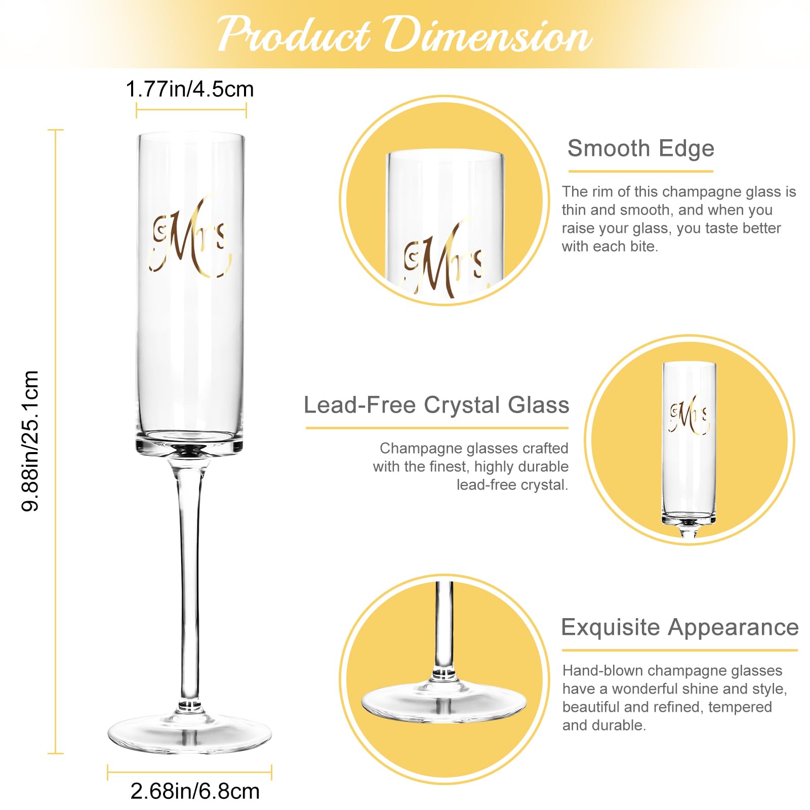 Set Of 2 Mr And Mrs Champagne Toasting Flutes For Bride And Groom, Wedding Wine Glasses For Newlyweds, Engagement Gifts: Champagne Glasses