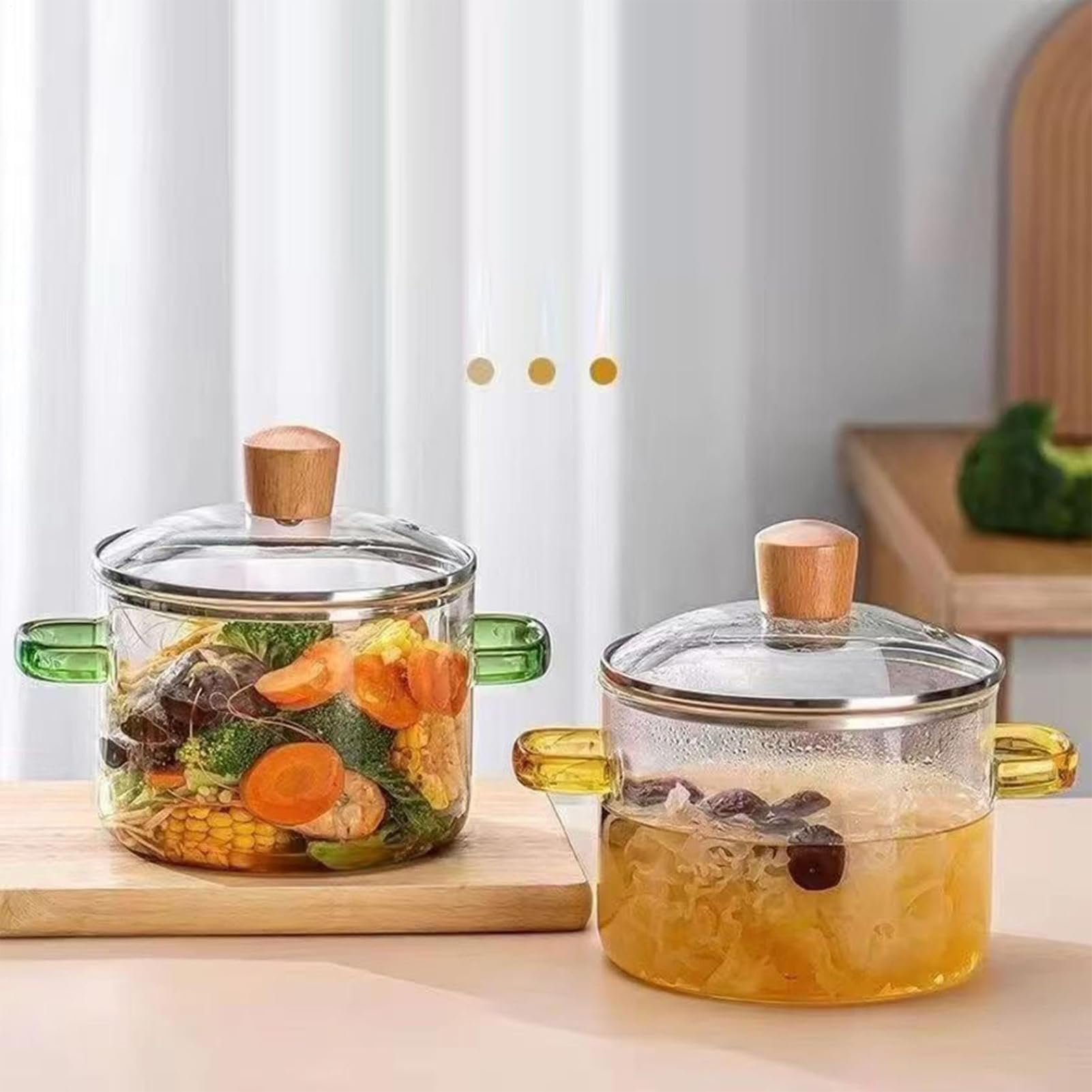 Pentole in per cucinare sul fornello, 1600 ml, in trasparente, con coperchi, decorazione estetica da cucina