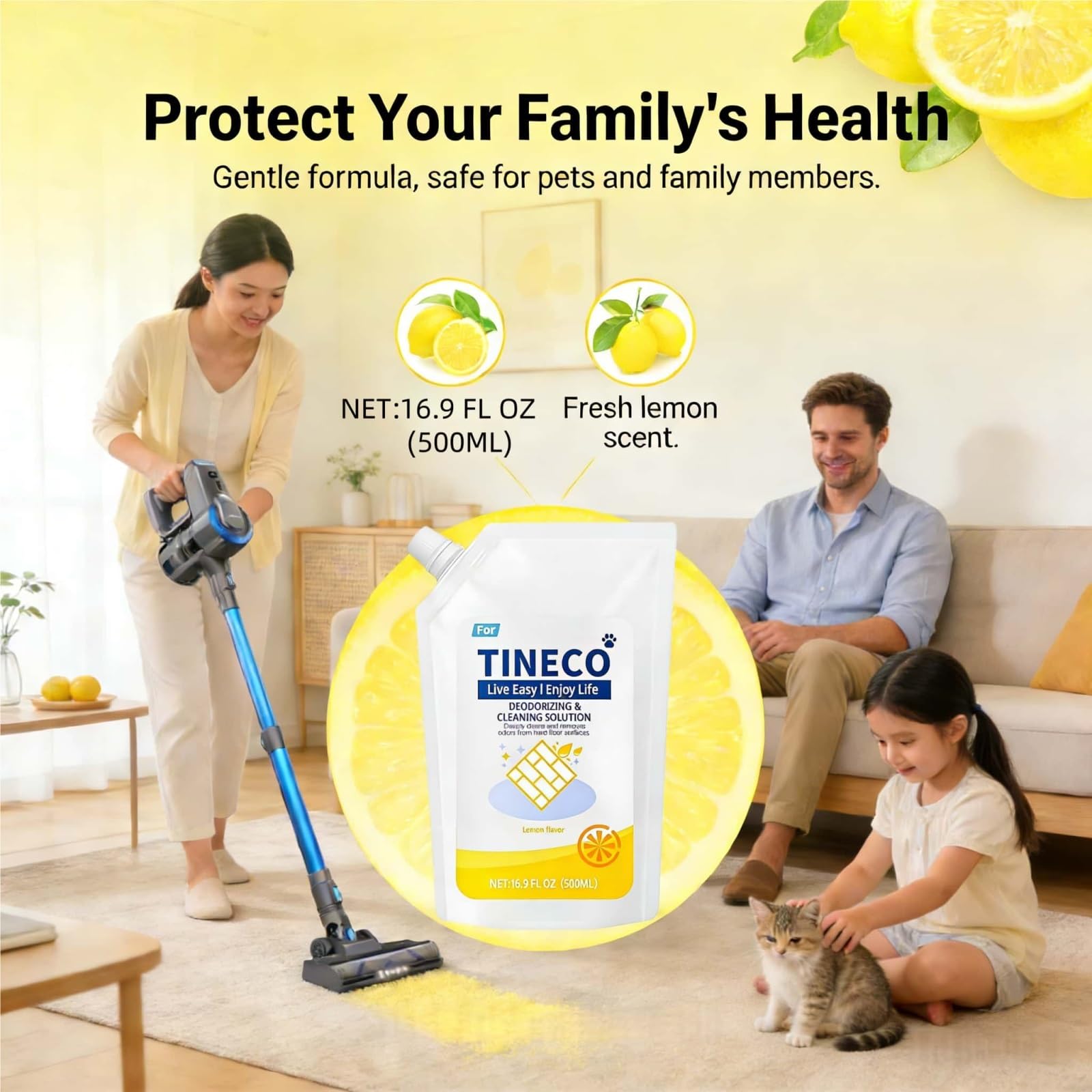 Líquido Limpiador de Suelos, 6 Paquete, 500ml Aroma Limón, Limpieza Profunda Eliminación de Olores, Compatible con Tineco FLOOR ONE S3/S5/S6/S7/S9 Aspiradora en Seco y Húmedo
