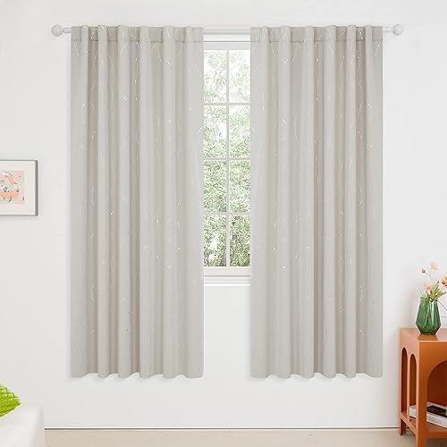 Miniatura 2 de Deconovo - Cortinas blackout con ondas plateadas para dormitorio, cocina y sala de estar, trabillas traseras y bolsillo para cortinero, 63pulgadas