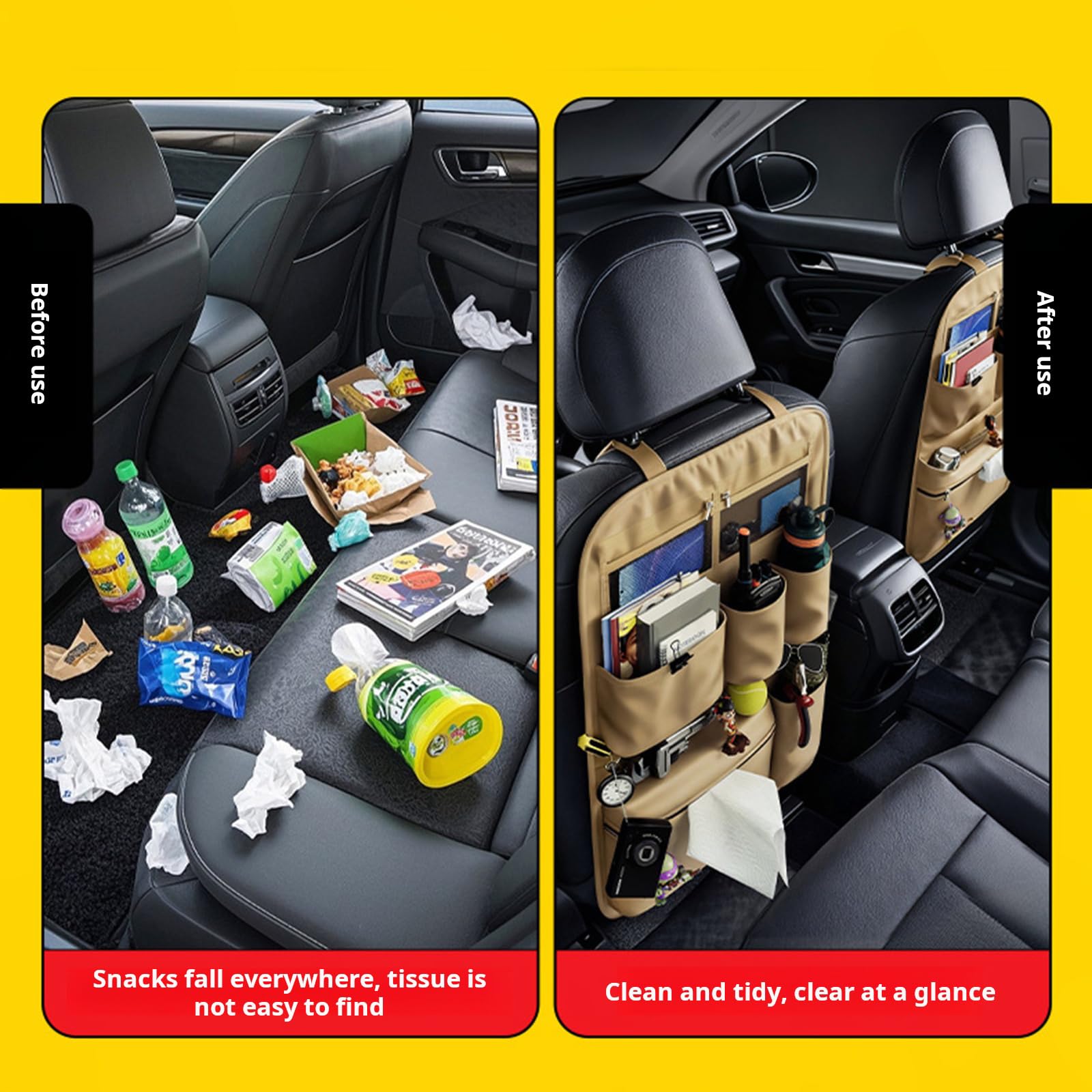 Organizador trasero para automóvil, bolsillo trasero multifuncional, bolsillo de almacenamiento para asiento trasero, instalación rápida, organizadores de asiento trasero