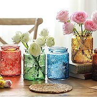 Vista 5 de ANSQU Tarro de almacenamiento de vidrio vintage de 23.7 onzas con tapa de madera maciza, recipiente de cocina de girasol para té, café, dulces