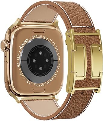 Leather Magnetic Watch Band Compatible with Apple Watch Ultra 49mm 46mm 45mm 44mm 42mm 41mm 40mm 38mm, Designer Replacement Strap for Women Men iWatch Series 9/8/7/6/5/4/3/2/1/SE/Ultra 2