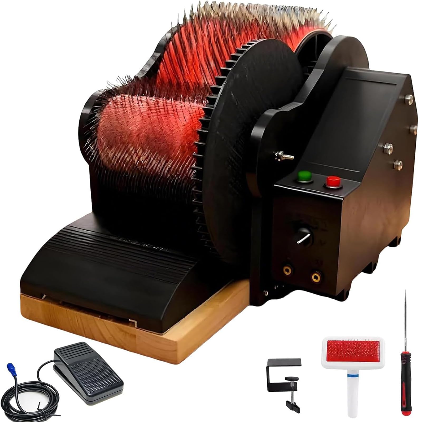 TozMvi Electric Wool Carding Machine, Wide Wool Drum Carder with Brush & Awl – Adjustable Fiber Combing Machine for Blending, Mixing & Carding Wool Fibers