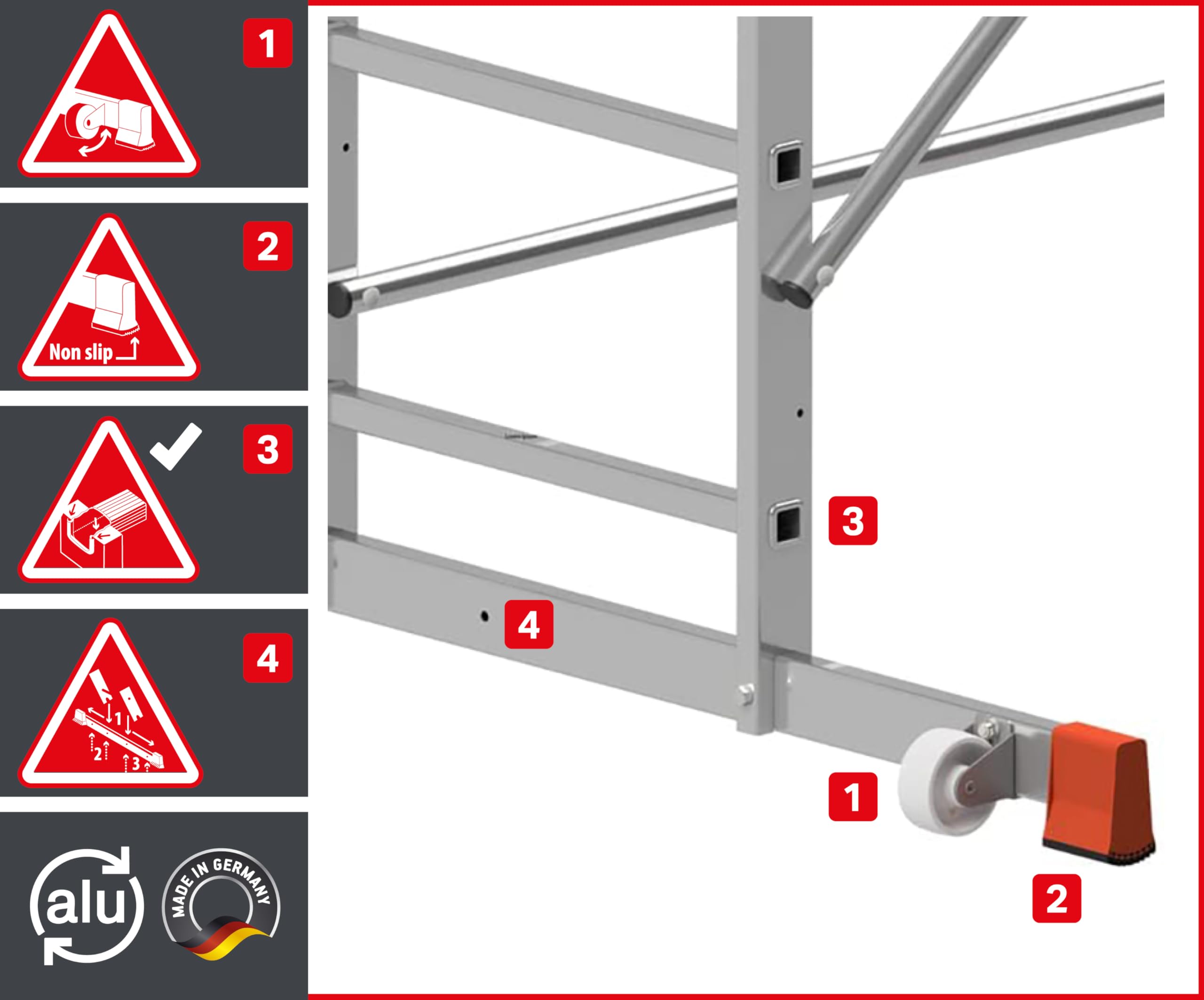 ALTEC AluCombine 3.0 - Échafaudage Roulant en Aluminium avec Traverse, 2 Roues et ancrage Mural - EN131 - Échelle Simple (5 m)