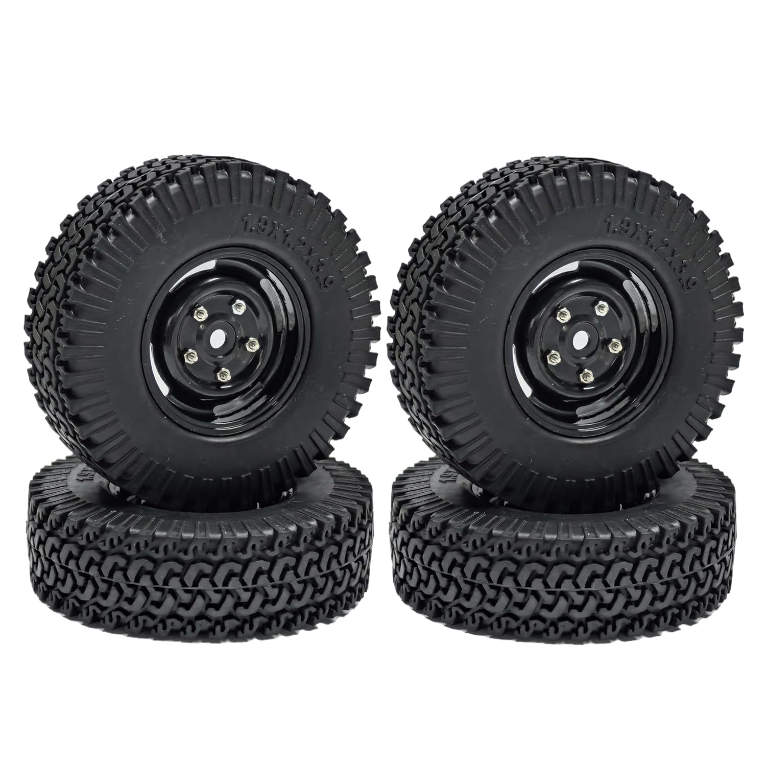 KINGCOO Set of 4 1.9 Inch RC Crawler Rubber Tyres and Plastic Wheels Rims for 1/10 RC Rock Crawler Car for Axial SCX10 90046 D90 CC01 TF2 TRX4 Parts (98 mm)