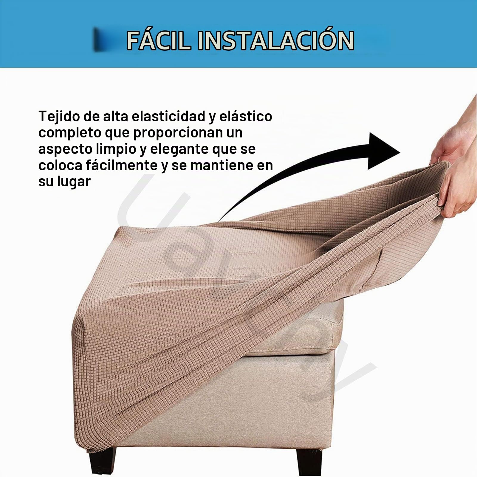 Cuadradas Funda Otomana Protector de Puff Funda Protectora Rectángulo Fundas de Reposapiés Sofá para Taburete Otomanas Muebles de Reposapiés con Parte Inferior Elástica (Caqui)