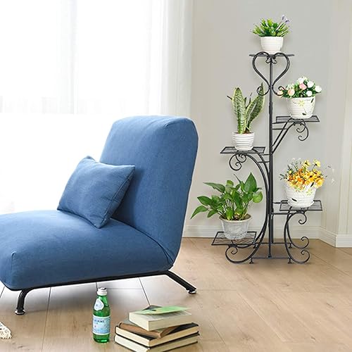 Miniatura 8 de Soporte de metal de 5 niveles para plantas para interiores y exteriores, estante de esquina en espiral de hierro mejorado, organizador de macetas de