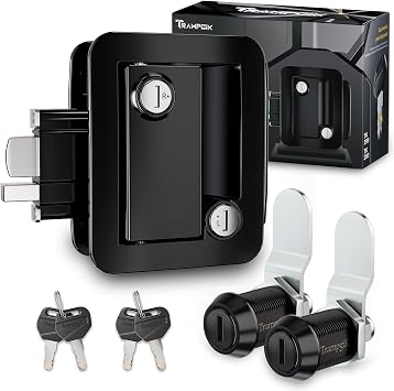 RV Door Lock,1 Camper Door Lock with Storage Locks Combo, for Trailer Entrance Front Door,+ 2pcs Storage Locks, 7/8Inch Size, Black,All Keyed Alike
