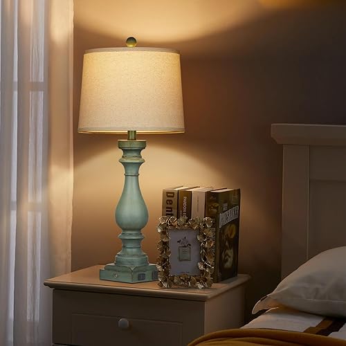 Miniatura 5 de Juego de 2 lámparas de mesa de 29 pulgadas de alto para sala de estar, lámparas vintage para mesita de noche con puertos USB C+A y salida de CA,