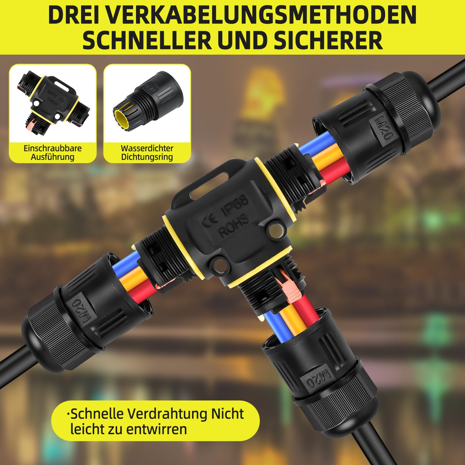 8 Stück Kabelverbinder Wasserdicht 3 Polig, für Ø3-12 mm Kabeldurchmesser, Ip68 Kabelverbinder, Erdkabel Verbinder Wasserdicht, Schnelle Verbindung T-Form Verbindungsmuffe Erdkabel für Außenbereich
