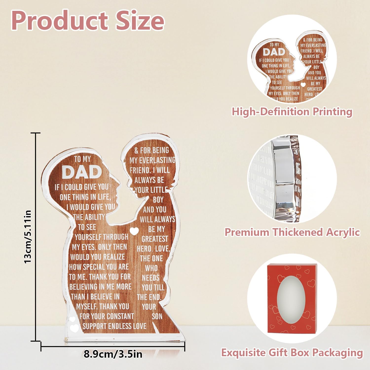 MAMAGIFTREE Fathers Day Dad Gifts from Son Dad Birthday Gifts, I Love Best Daddy Ever Gift, Acrylic Plaque Desk Decor Sign, New Dad Present from Son