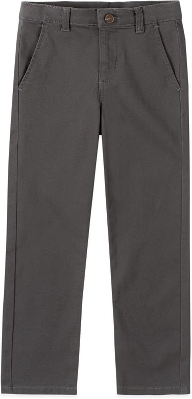 Pantalones de sarga para uniforme escolar para niño, parte delantera plana y cintura cómoda con 5 bolsillos