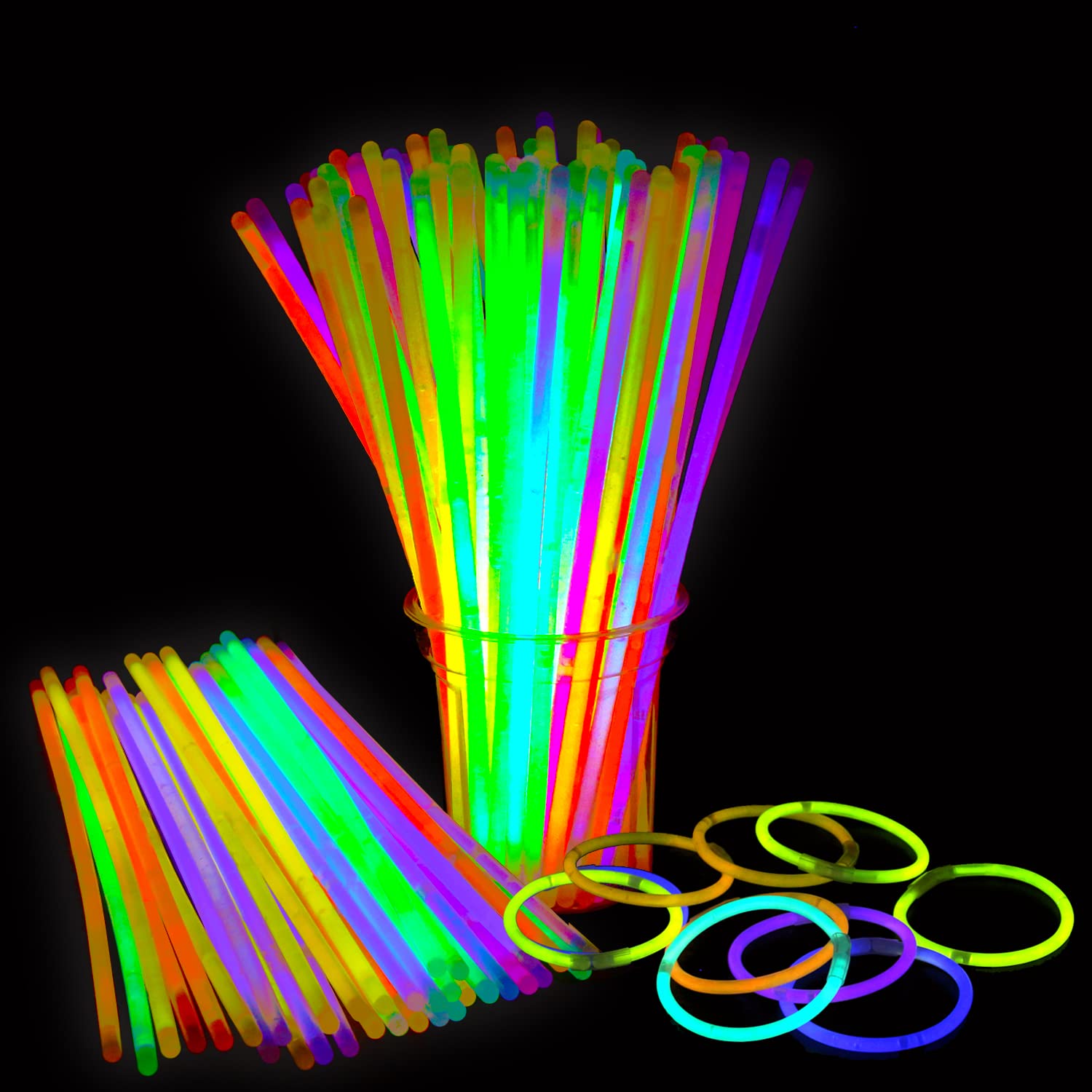 LOMIMOS 100PCS Spring Glow Sticks(8"),Glow in The Dark Party Supplies with Connectors,Bracelets and Necklaces for Kids Concert Wedding Birthday