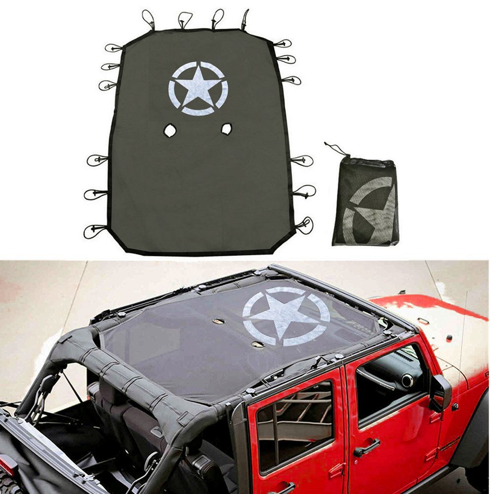 Esyauto Bikini Top Sunshade net Top Cover Durable Roof UV Protection Mesh with Star Pattern for Wrangler Unlimited JK 4 Doors